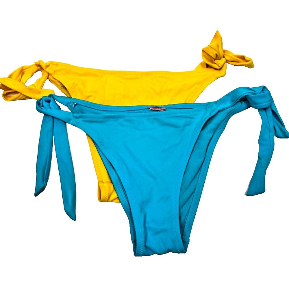 Yamamay Bikini Bottoms Small LOT Side Tie Solid Blue Yellow Beach UPF Minimalist